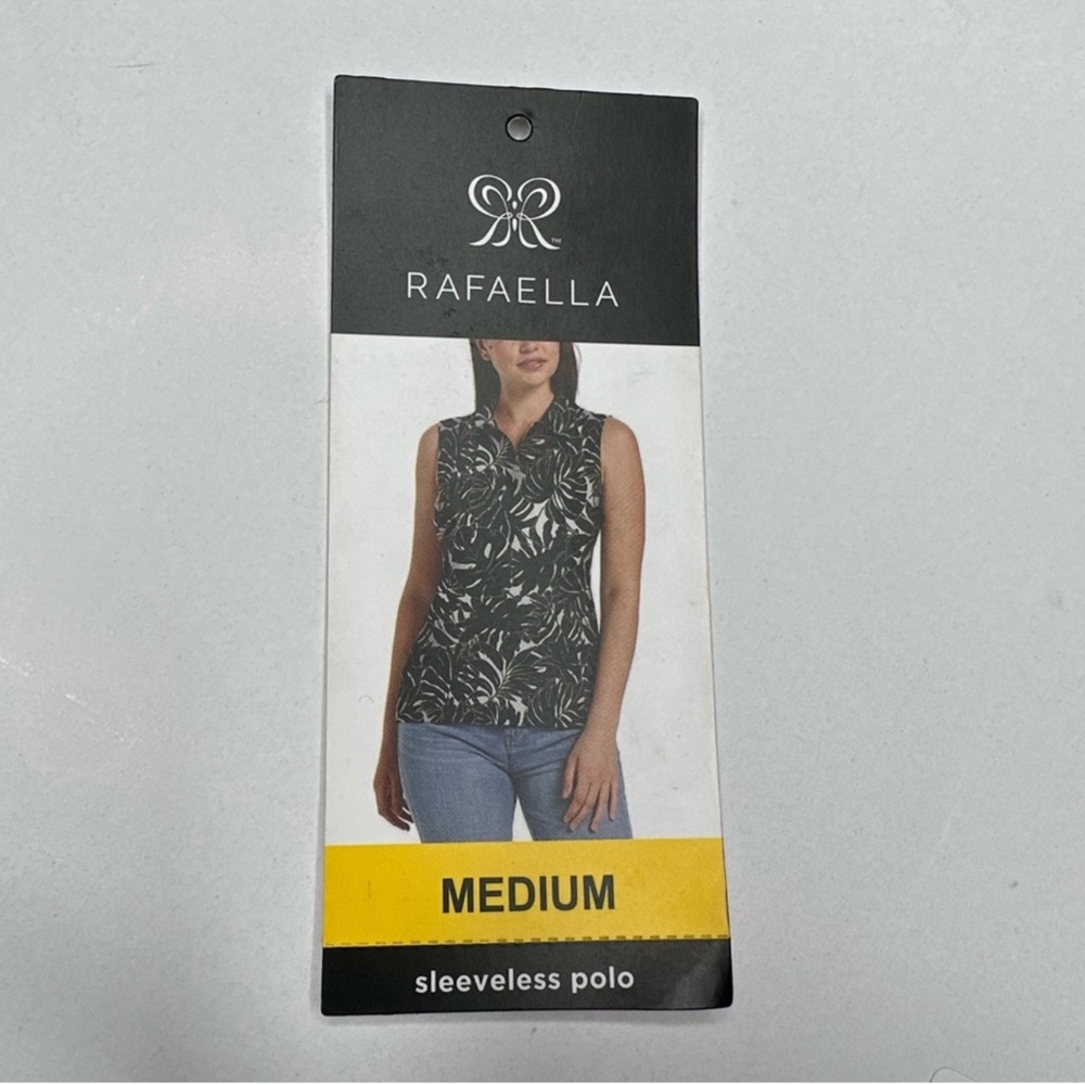 Rafaella M Quarter Zip Shirt Leaf-Print Sleeveless Polo Tank (Same Day Ship)
